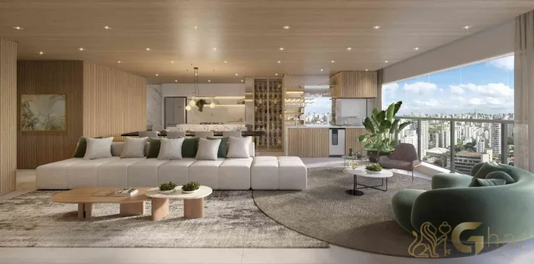 Living do apartamento decorado de 178 m² no Mirant Ibirapuera