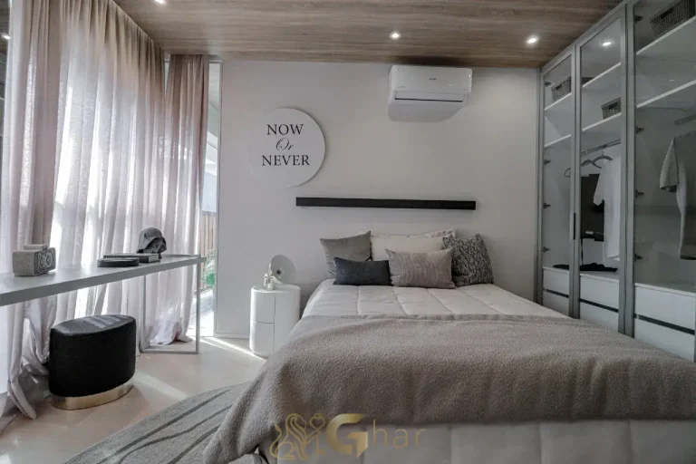 Suíte decorada do apartamento de 178 m² no Mirant Ibirapuera