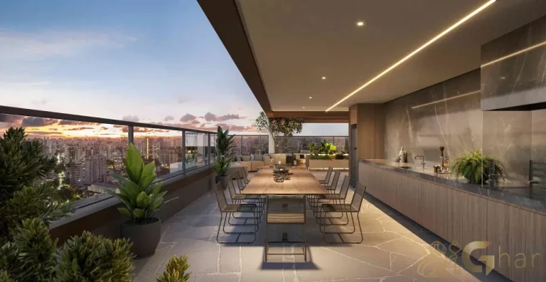 Churrasqueira do Mirant Ibirapuera com lounge e espaço gourmet integrado