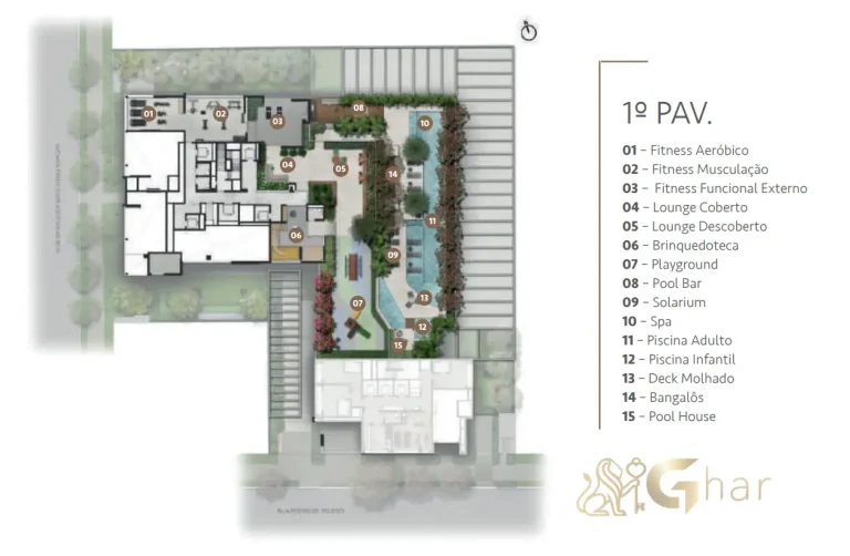 Planta do primeiro pavimento de lazer do Mirant Ibirapuera