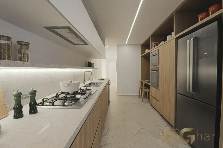 Cozinha do apartamento decorado de 193 m² no Península Vila Madalena