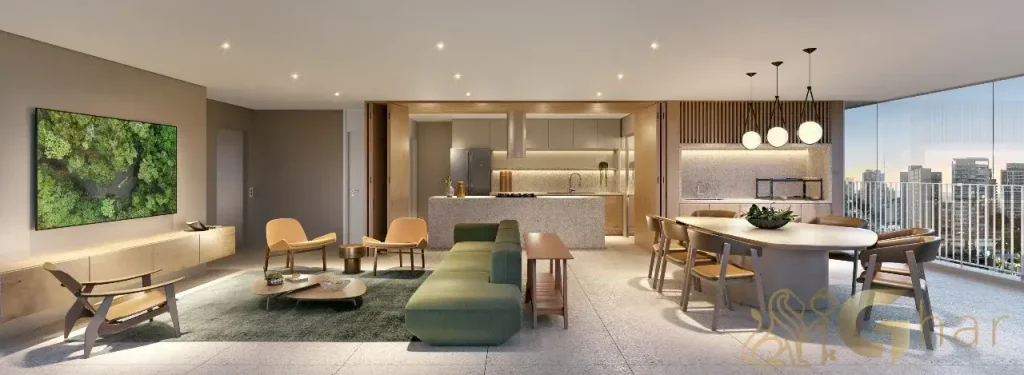 Living do apartamento decorado de 154 m² no Península Vila Madalena