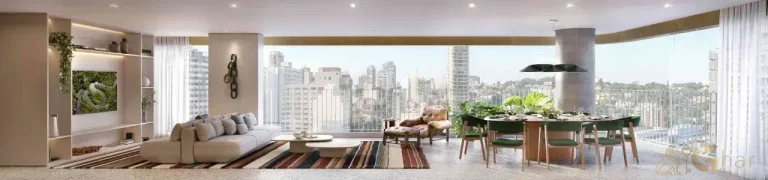 Living integrado com varanda gourmet no Península Vila Madalena