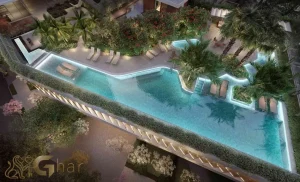Vista aérea da piscina do Península Vila Madalena em São Paulo