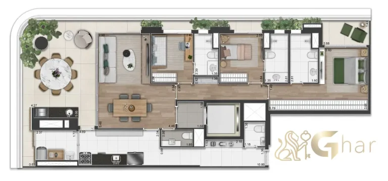 Planta do apartamento de 3 suítes e 154 m² no Península Vila Madalena
