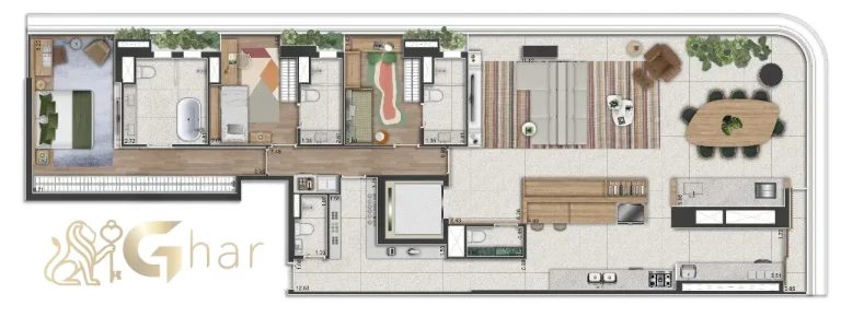 Planta do apartamento de 3 suítes e 193 m² no Península Vila Madalena