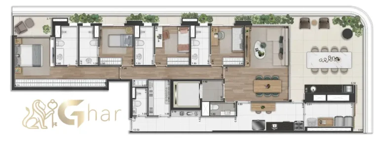 Planta do apartamento de 4 suítes e 193 m² no Península Vila Madalena