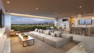 Living decorado do apartamento de 166m² no Praça dos Omaguás Pinheiros