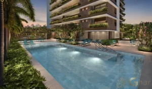 Piscina descoberta do Praça dos Omaguás Pinheiros com deck e solário