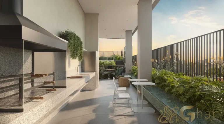 Área gourmet com churrasqueira no Quarten Ibirapuera – Condomínio de luxo no Ibirapuera, São Paulo