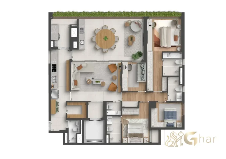 Planta apartamento 4 dormitórios e 2 suítes – Quarten Ibirapuera 164 m²