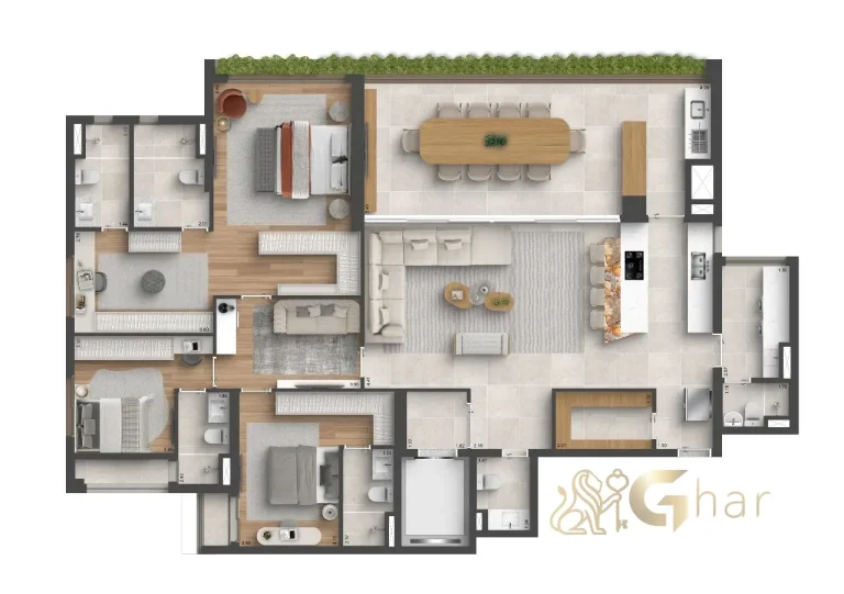 Planta apartamento 3 suítes master ampliada – Quarten Ibirapuera 207 m²