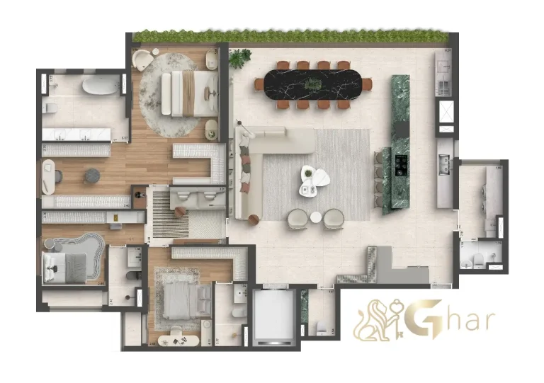 Planta apartamento 3 suítes master ampliada – Quarten Ibirapuera 207 m²