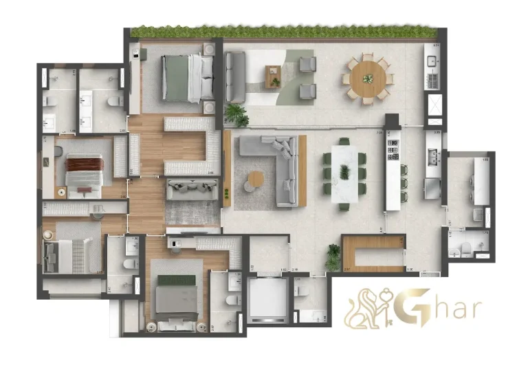 Planta apartamento 4 suítes – Quarten Ibirapuera 207 m²