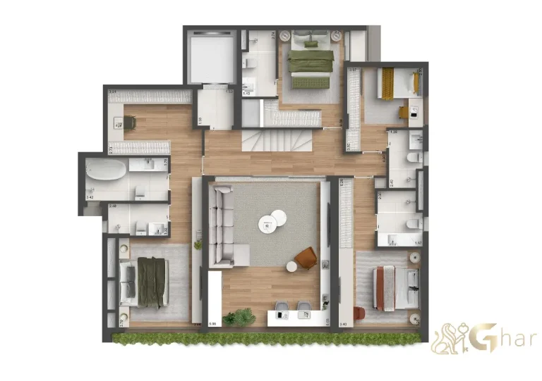 Planta duplex inferior 4 suítes – Quarten Ibirapuera 306 m²