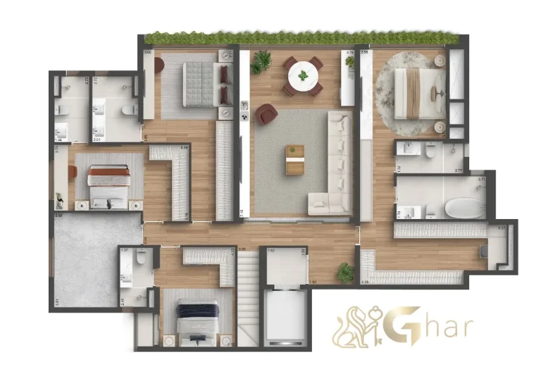 Planta duplex inferior 4 suítes – Quarten Ibirapuera 395 m²