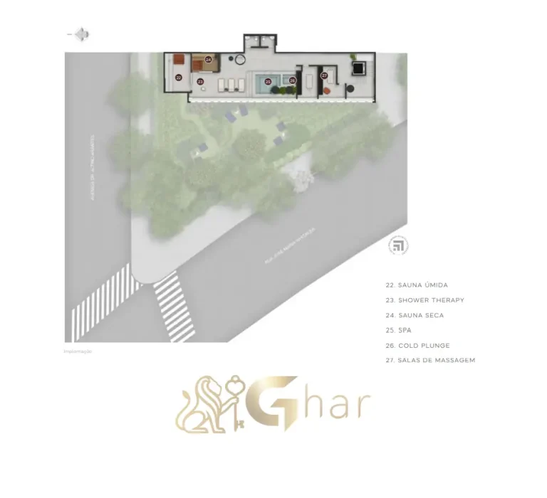 Planta implantação 3º andar – Ambientes de lazer e convivência do Quarten Ibirapuera