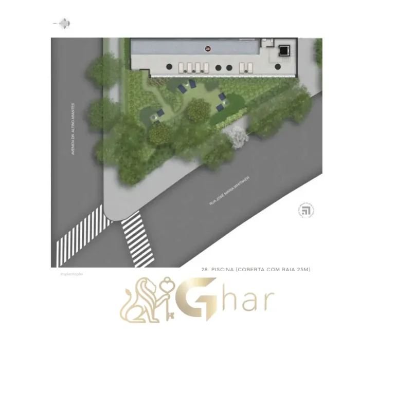 Implantação rooftop Quarten Ibirapuera – Áreas de lazer e piscina panorâmica no topo do condomínio