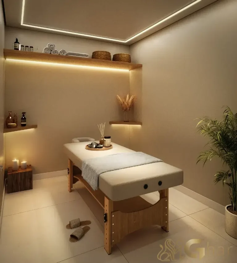 sala de massagem do condomínio side sacomã ipiranga são paulo com iluminação suave e ambiente relaxante