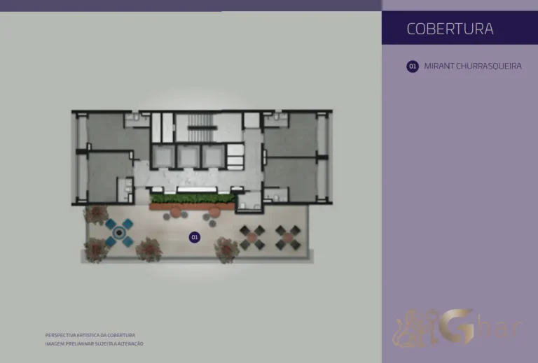 Planta cobertura The Collection Ibirapuera com lounge e churrasqueira