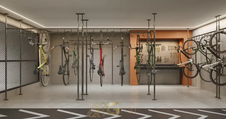 Bicicletário moderno do The Collection Ibirapuera em São Paulo