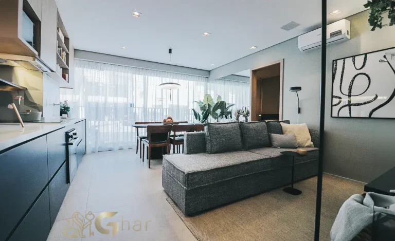 Living decorado de 37 m² do The Collection Moema com integração total