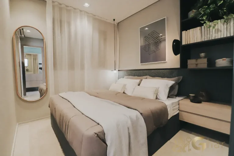 Quarto decorado do apartamento de 37 m² no The Collection Moema