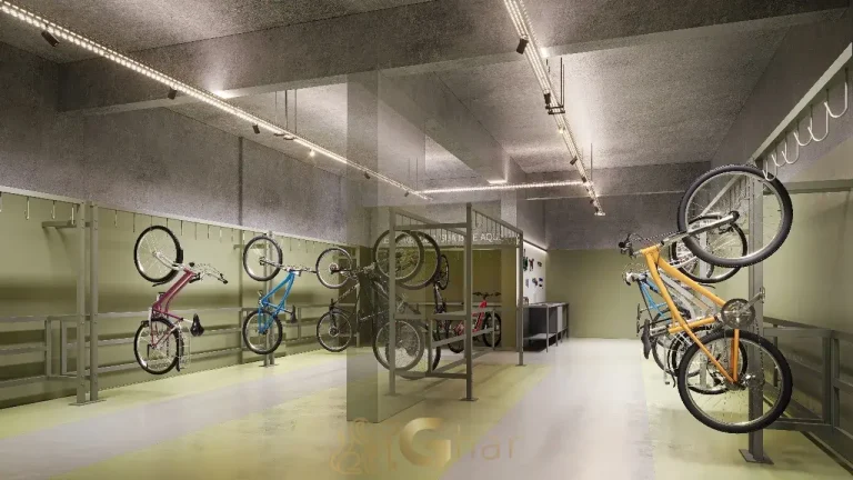 Bicicletário do The Collection Moema com estrutura moderna