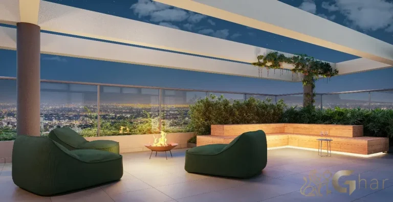 Espaço lareira no rooftop do condomínio The Collection Moema