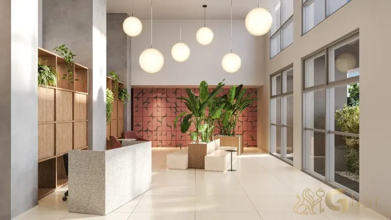 Lobby do The Collection Moema com design elegante e recepção moderna
