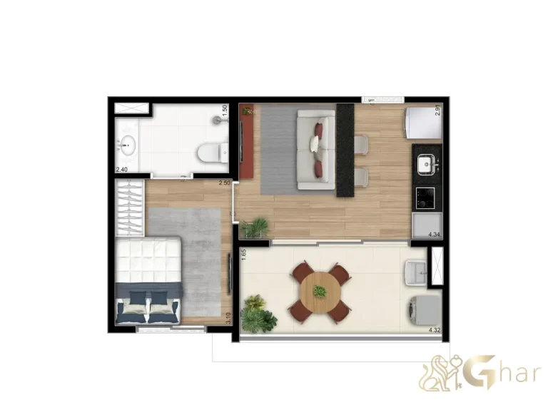 Planta do apartamento de 1 dormitório 37 m² NR no The Collection Moema