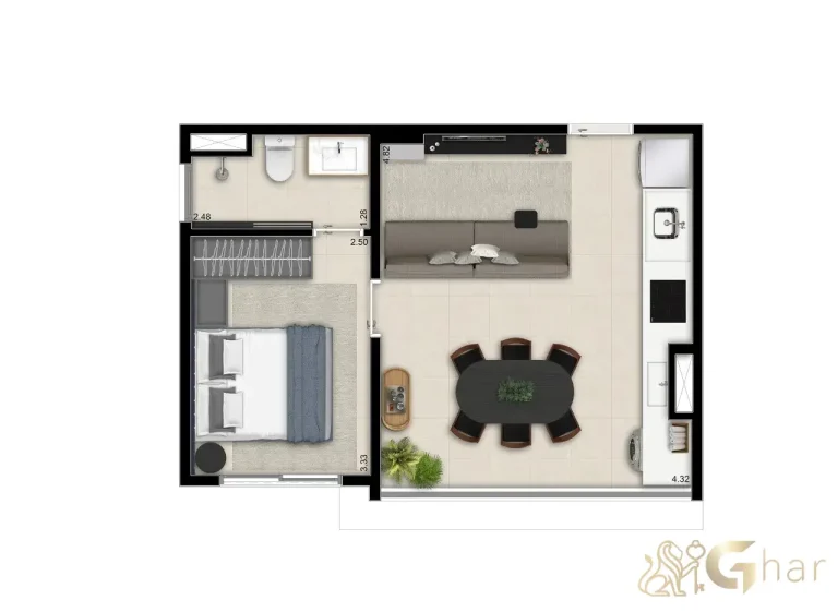 Planta do apartamento ampliado de 1 dormitório 37 m² NR no The Collection Moema