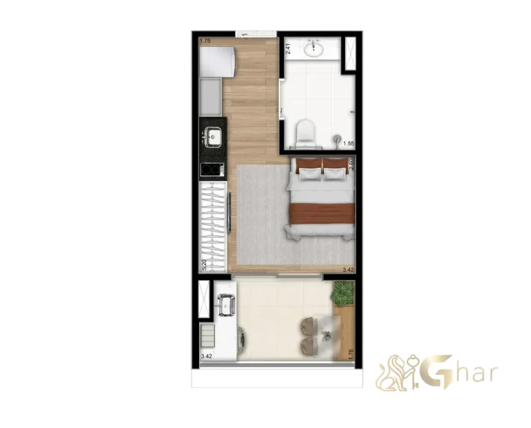Planta do studio 26 m² NR do The Collection Moema