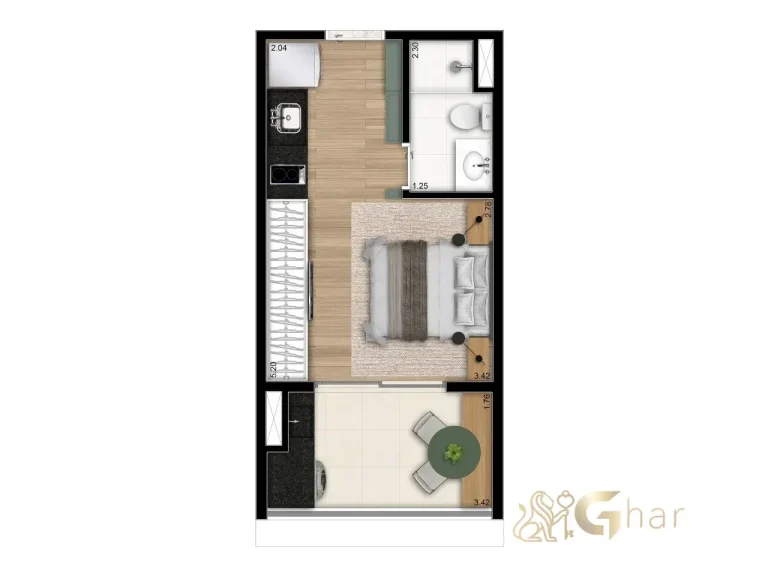Planta do studio 26 m² R do The Collection Moema