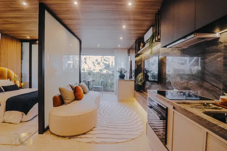 Sala de estar do apartamento decorado 36m² no The Collection Vila Clementino