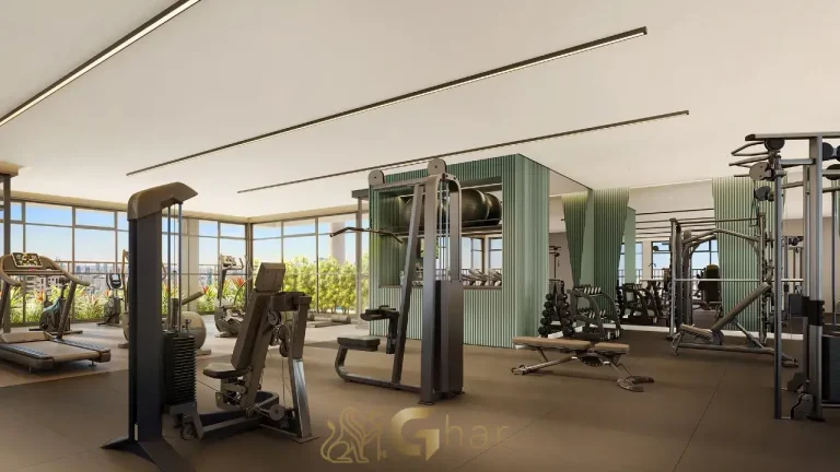 Academia rooftop do The Collection Vila Clementino com vista para São Paulo