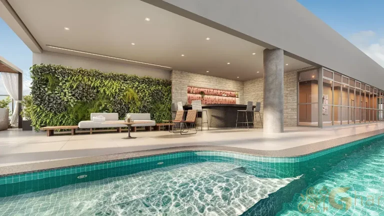 Skybar no rooftop do The Collection Vila Clementino com vista para São Paulo