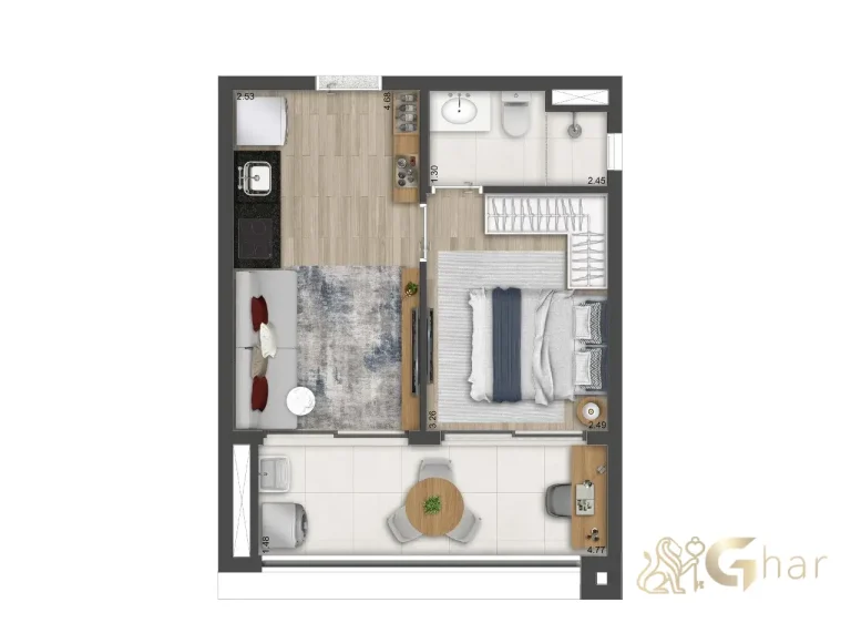 Planta de apartamento 1 quarto 36m² no The Collection Vila Clementino