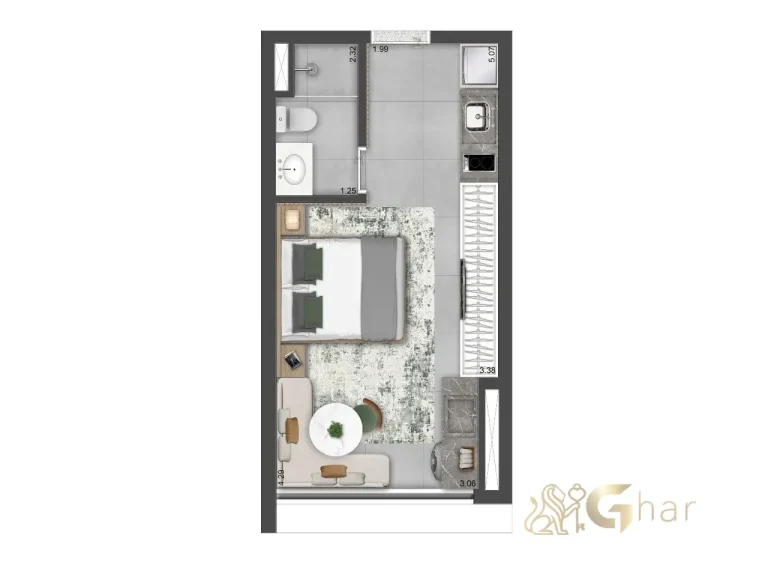 Planta tipo studio 25m² no The Collection Vila Clementino