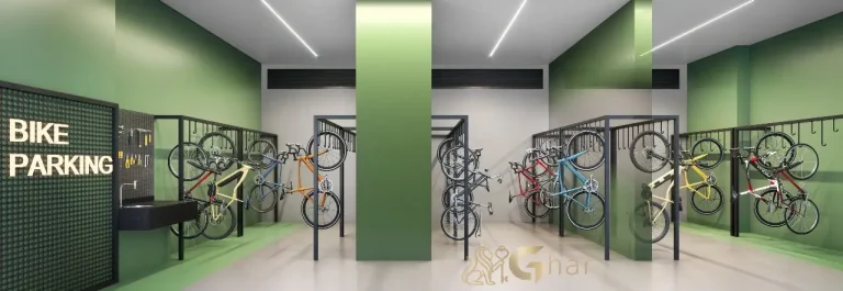 Bicicletário moderno no The Collection Vila Mariana em São Paulo com estrutura completa para moradores