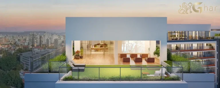 Rooftop de lazer na cobertura do The Collection Vila Mariana com vista panorâmica