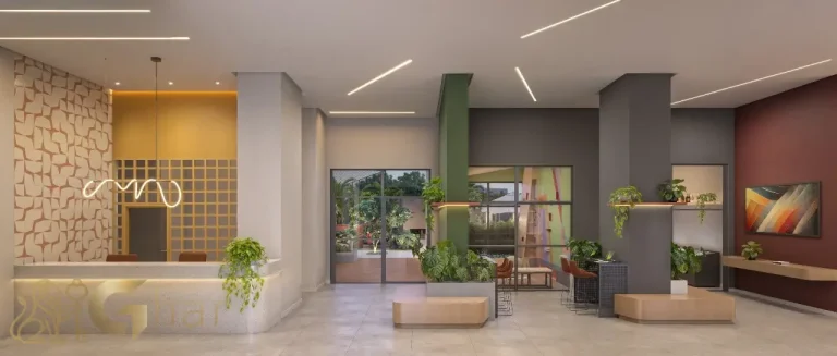 Lobby com concierge no The Collection Vila Mariana com design contemporâneo e sofisticação