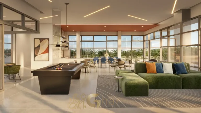 Salão de festas no The Collection Vila Mariana com decoração sofisticada e espaço amplo