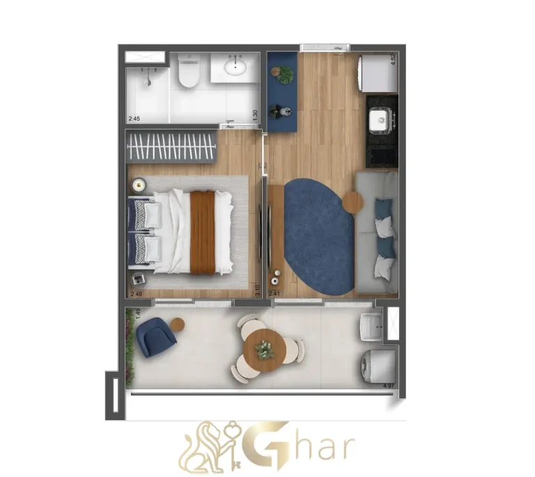Planta de apartamento 1 dormitório 33m² no The Collection Vila Mariana em São Paulo