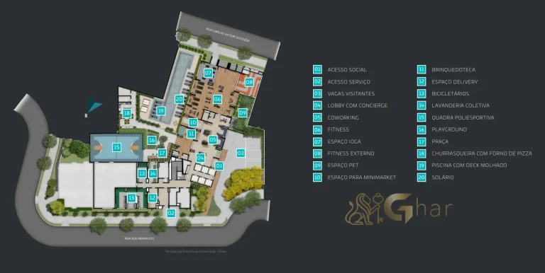 Planta de implantação do térreo do The Collection Vila Mariana com áreas de lazer e convivência