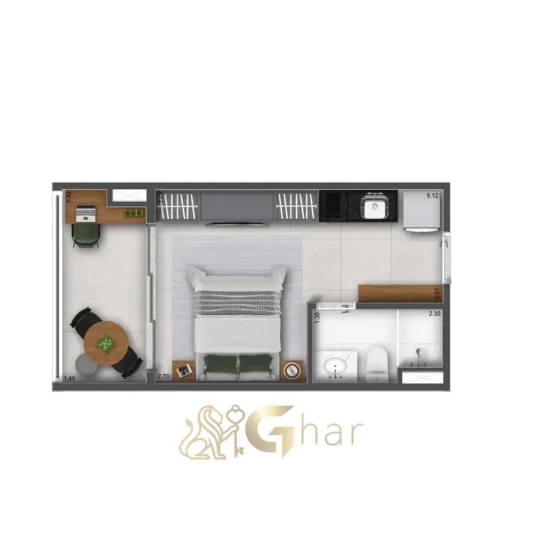 Planta de studio compacto 25m² no The Collection Vila Mariana em São Paulo