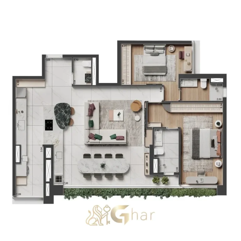 O apartamento de 107 m² da Torre Savi possui 2 suítes, varanda integrada e living espaçoso. Um projeto funcional com alto padrão de acabamento no The Rose Vila Mariana, São Paulo