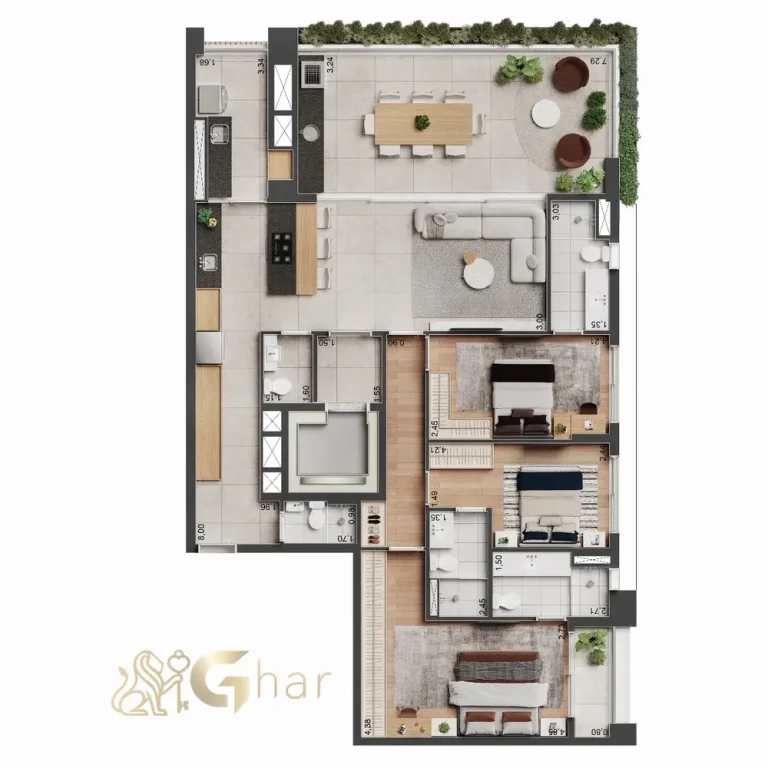 Planta apartamento 3 suítes 145 m² The Rose Vila Mariana Torre Alba