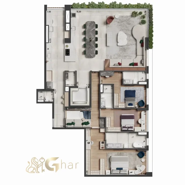 Planta apartamento 4 suítes 183 m² The Rose Vila Mariana Torre Alba
