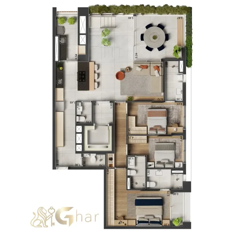 Planta duplex inferior 280 m² The Rose Vila Mariana Torre Alba